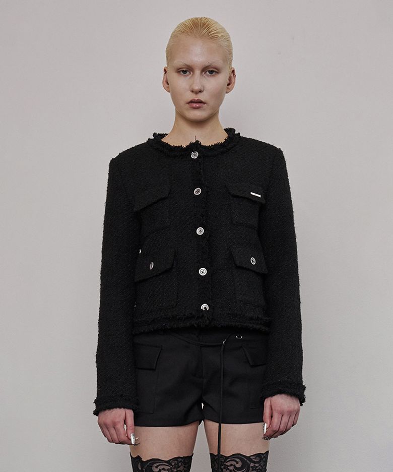 VINTAGE BUTTON TWEED JACKET BLACK
