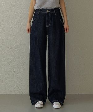 폴딩 핀턱 와이드 팬츠 (논페이드 생지데님 ver.)_53DP665