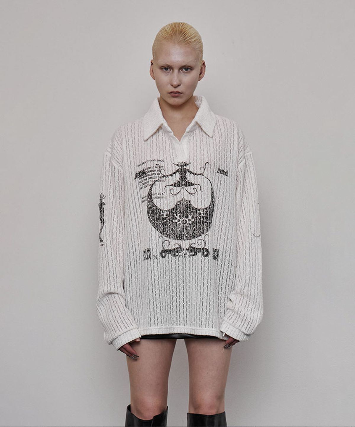어니브(ANIV) LACE KNIT GRAPHIC T-SHIRTS IVORY