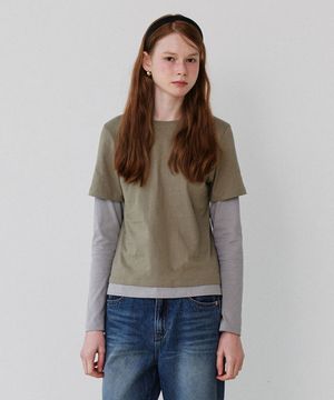 Layered T-shirt_Khaki Gray