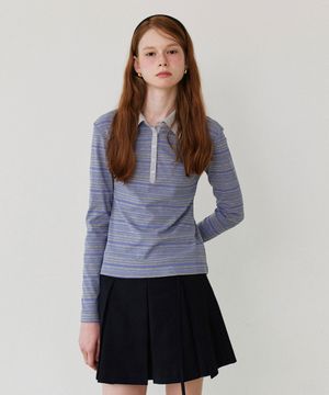 Henley Neck Stripe T-shirt_Gray Sky Blue