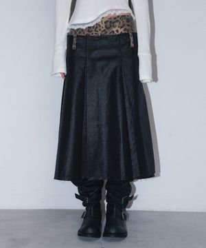 leopard long pleats wrap sk - black