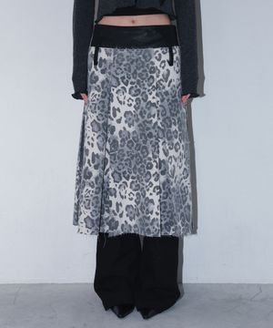 leopard long pleats wrap sk - grey