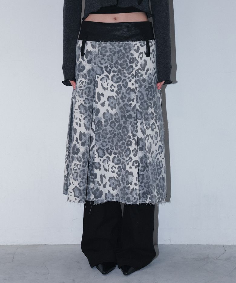 leopard long pleats wrap sk - grey