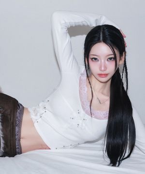 cross patch lace sleeve - ivory