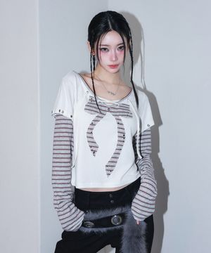 punky bow layered tee - ivory