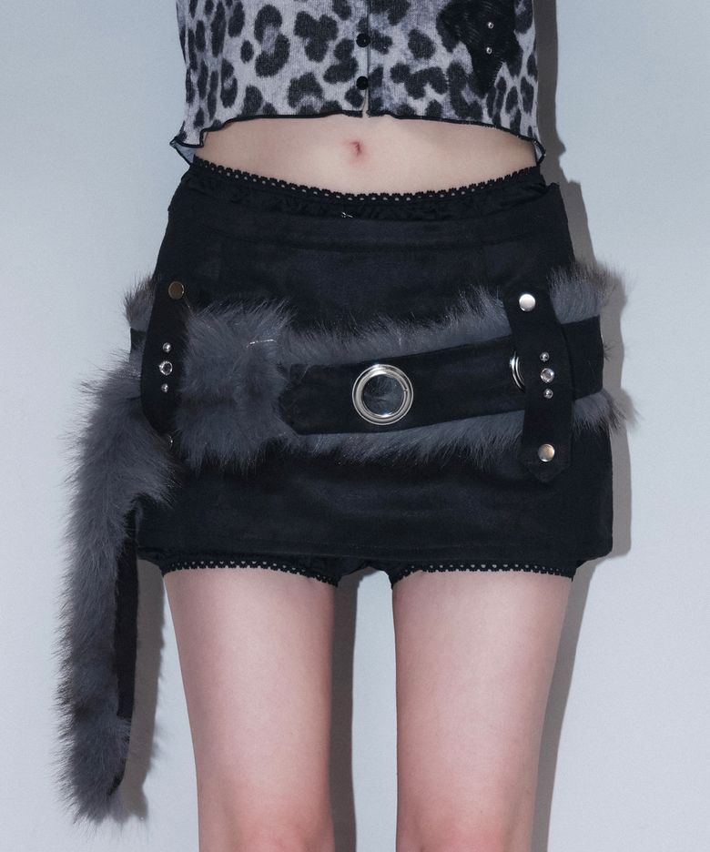 suede satin peek mini sk - black