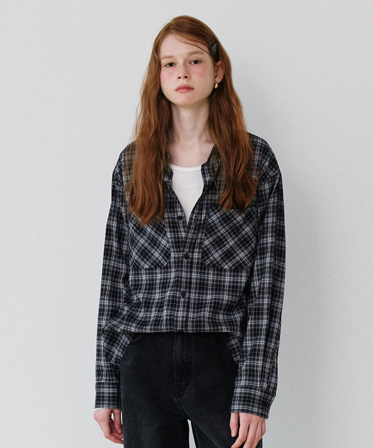 그라스플랜(GRASPLAN) Loose Fit Classic Check Shirt_Black
