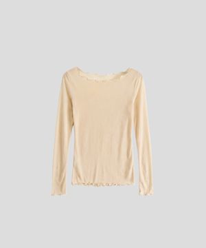시스루 프릴 긴팔 탑 [라이트 베이지]