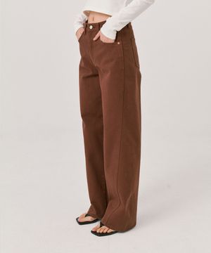 Loose Fit Semi Wide Denim Pants_Brown