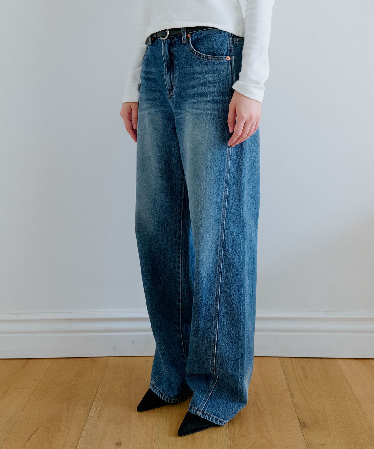 그라스플랜(GRASPLAN) Blue Loose Fit Semi Wide Denim Pants