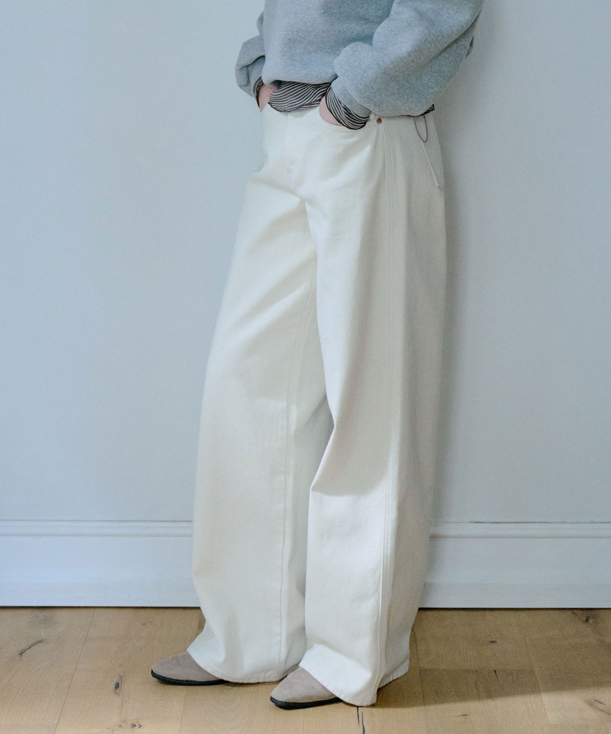 그라스플랜(GRASPLAN) Cream Wide Denim Pants