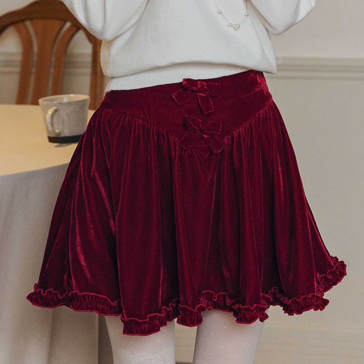 쎄무아듀(CEST MOIDEW) Cest_Bow ruffle velvet skirt
