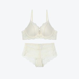 러블리 컴포트 노와이어 브라 레이스팬티 세트_크림