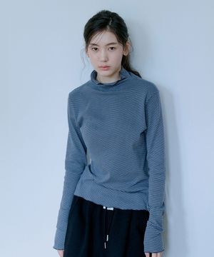Stripe Turtleneck T-shirt_Gray Skyblue