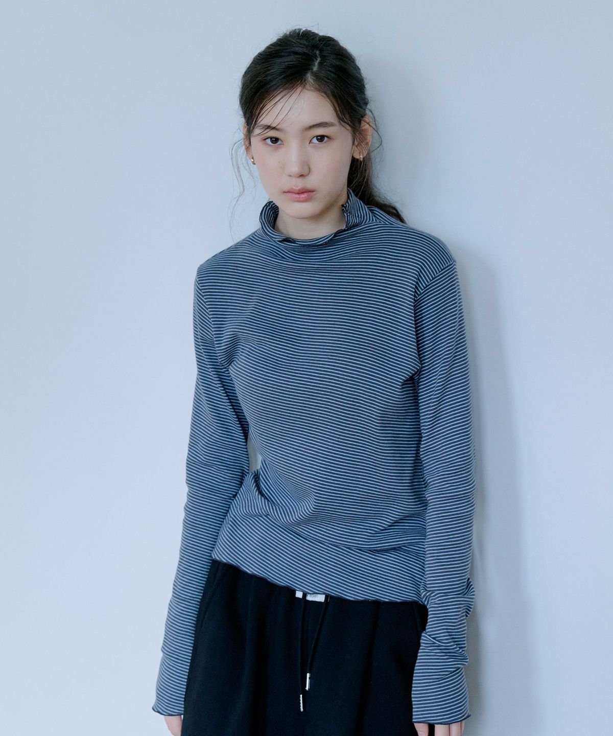 그라스플랜(GRASPLAN) Stripe Turtleneck T-shirt_Gray Skyblue