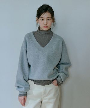 V-Neck Sweat Shirt (기모)_Gray