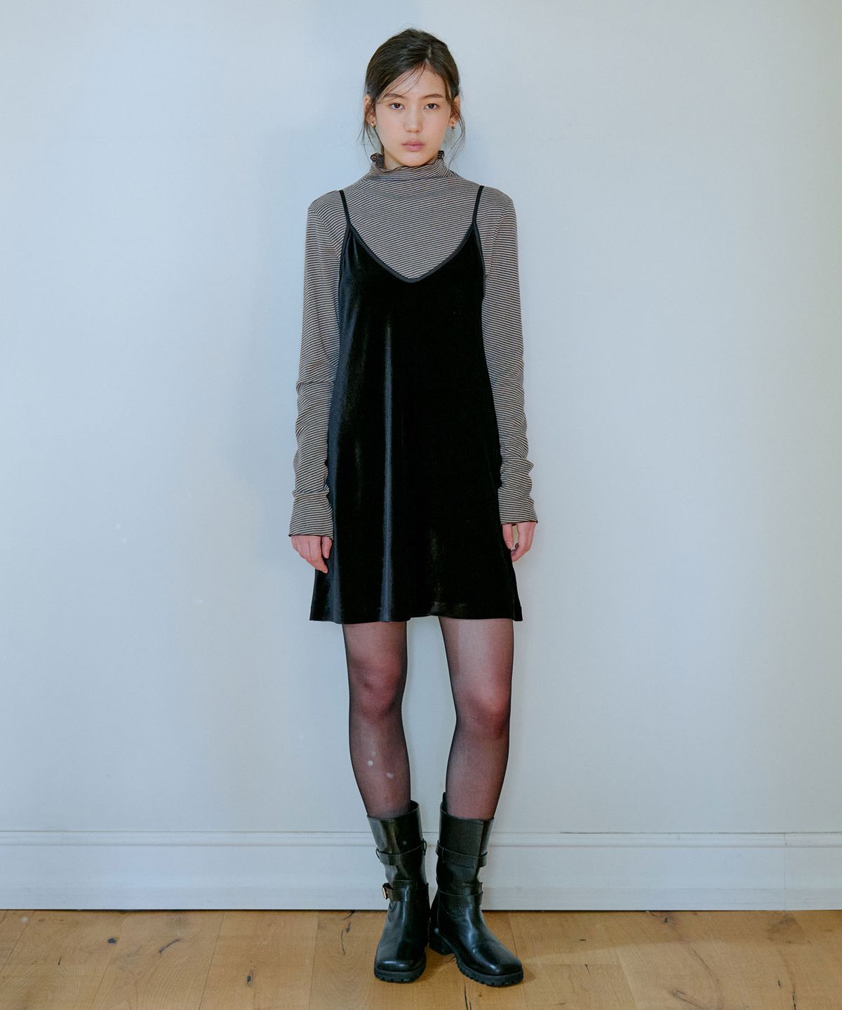 그라스플랜(GRASPLAN) Velvet Mini Sleeveless Dress_Black
