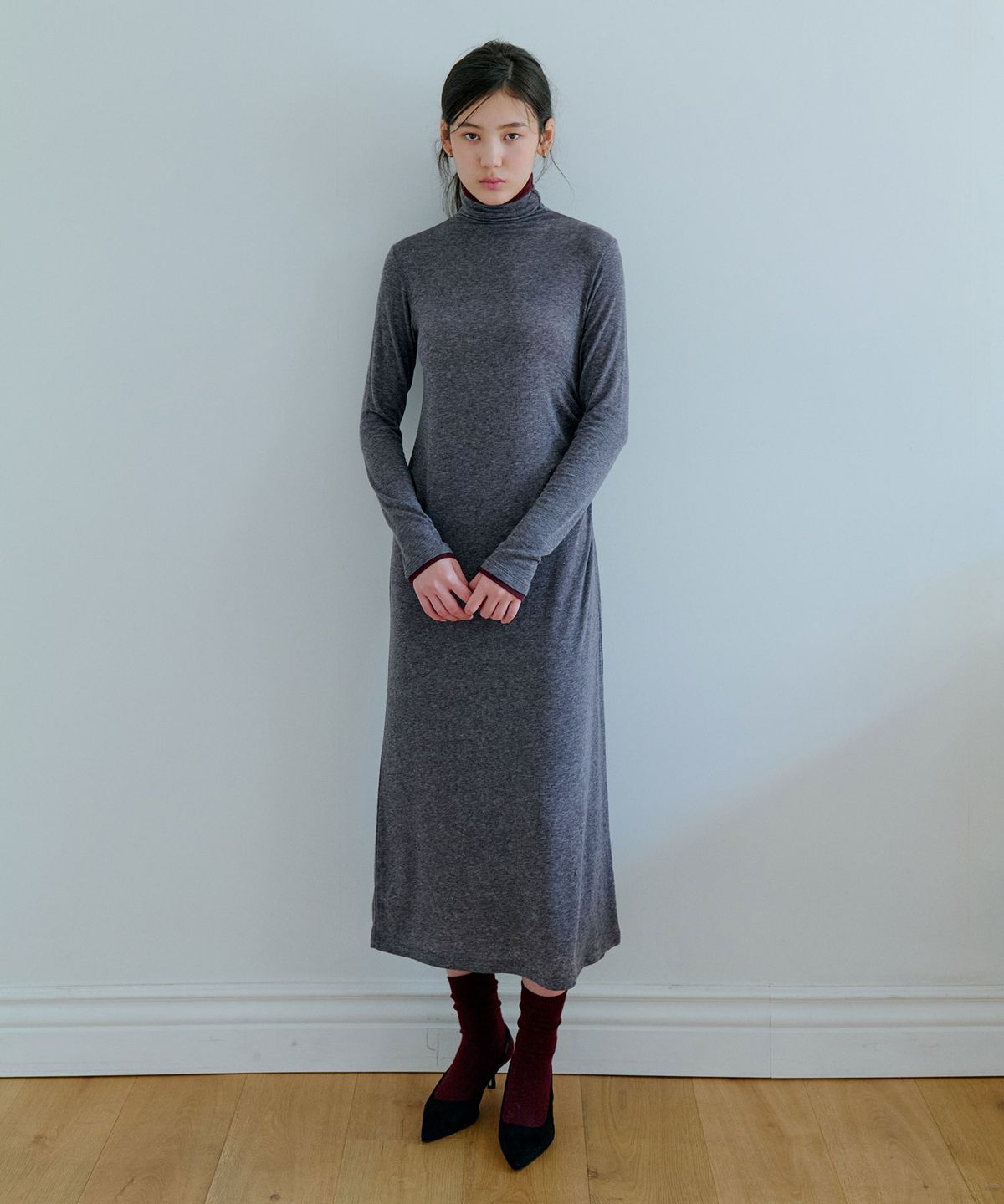 그라스플랜(GRASPLAN) Turtleneck Long Onepiece_Gray Wine