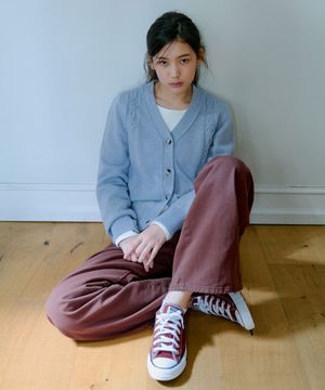 V-Neck Cable Knit Cardigan_Sky Blue