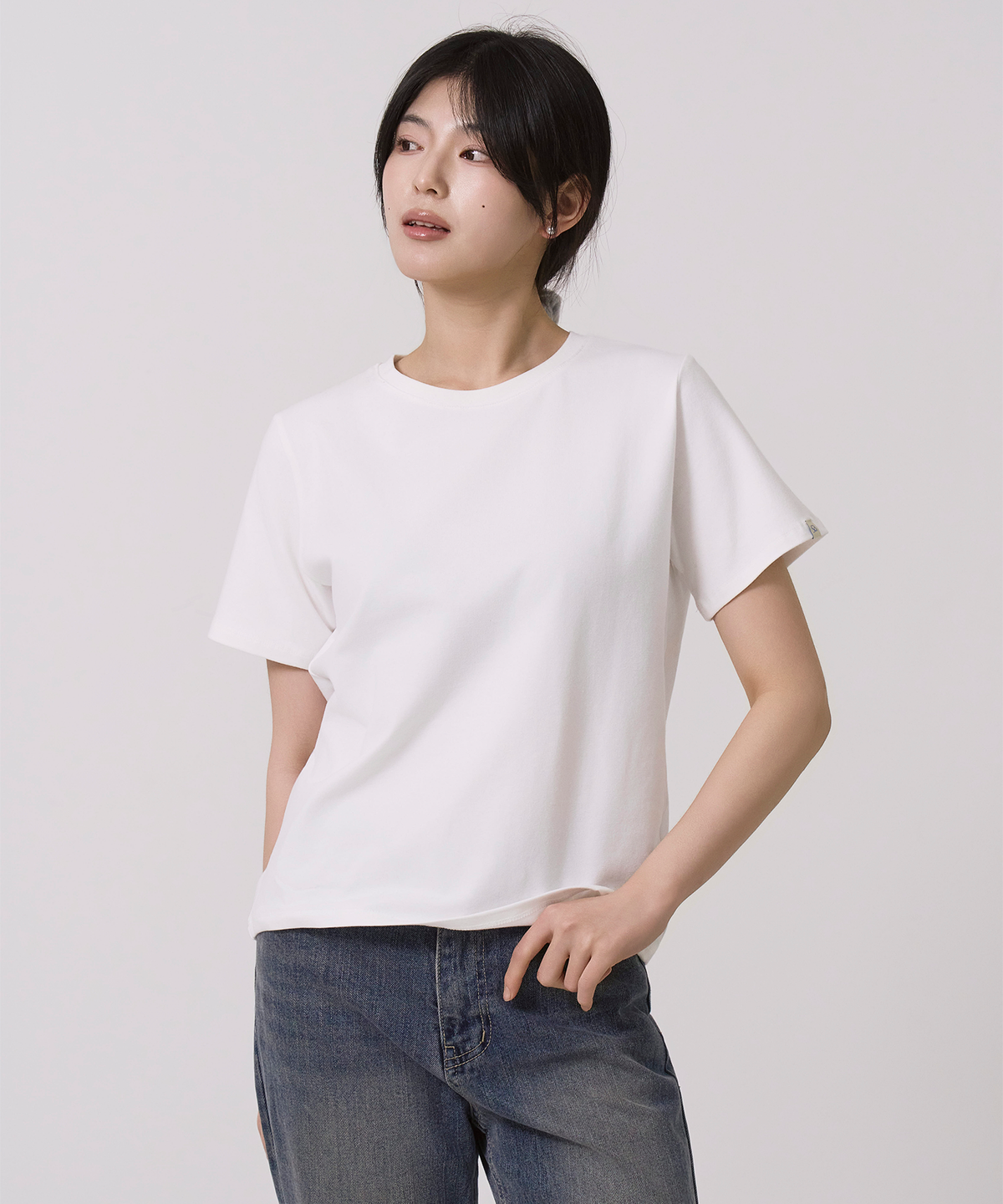 사유(SAYUU) 베이직 텐션 반팔 티셔츠 아이보리