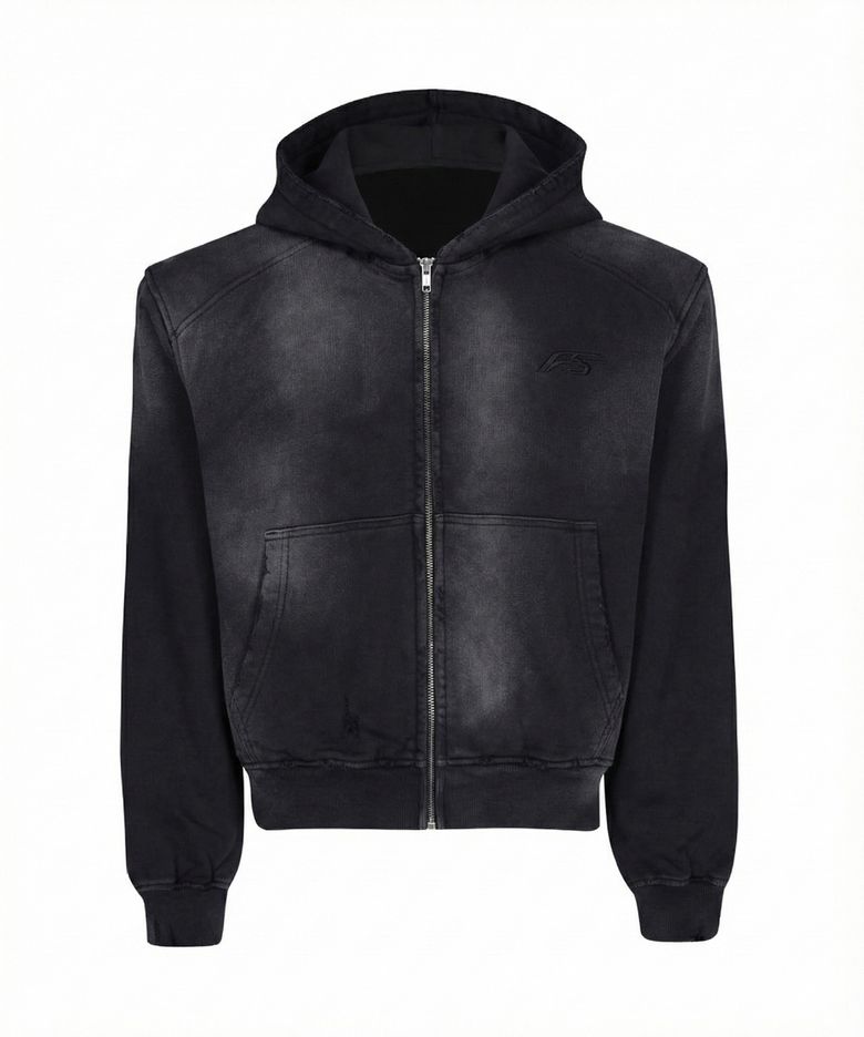 FORCE WASHED HOODIE ZIP-UP BK