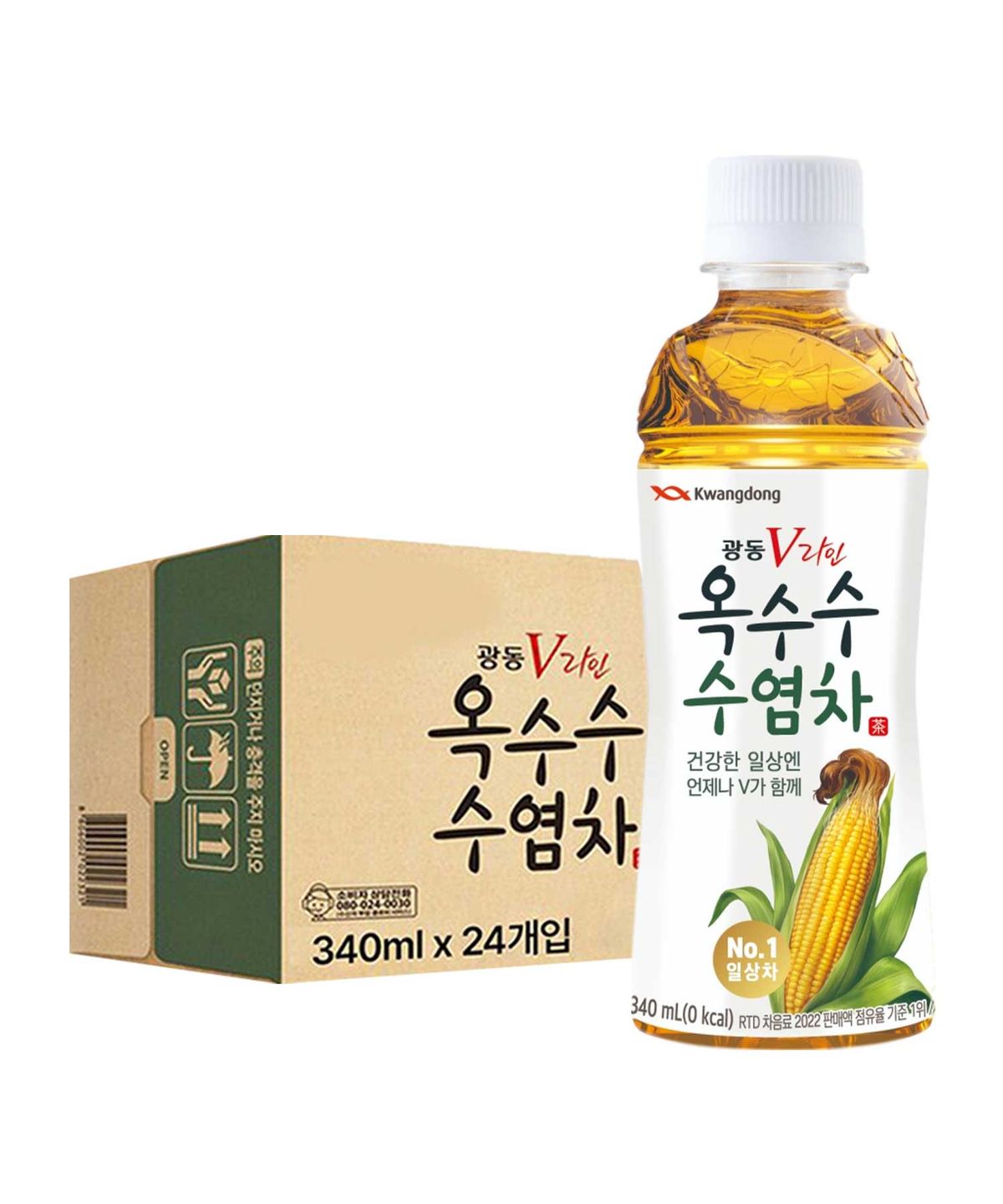 광동제약(KWANGDONG) 광동 옥수수수염차 340ml 24입 (유/무 라벨 랜덤 발송)