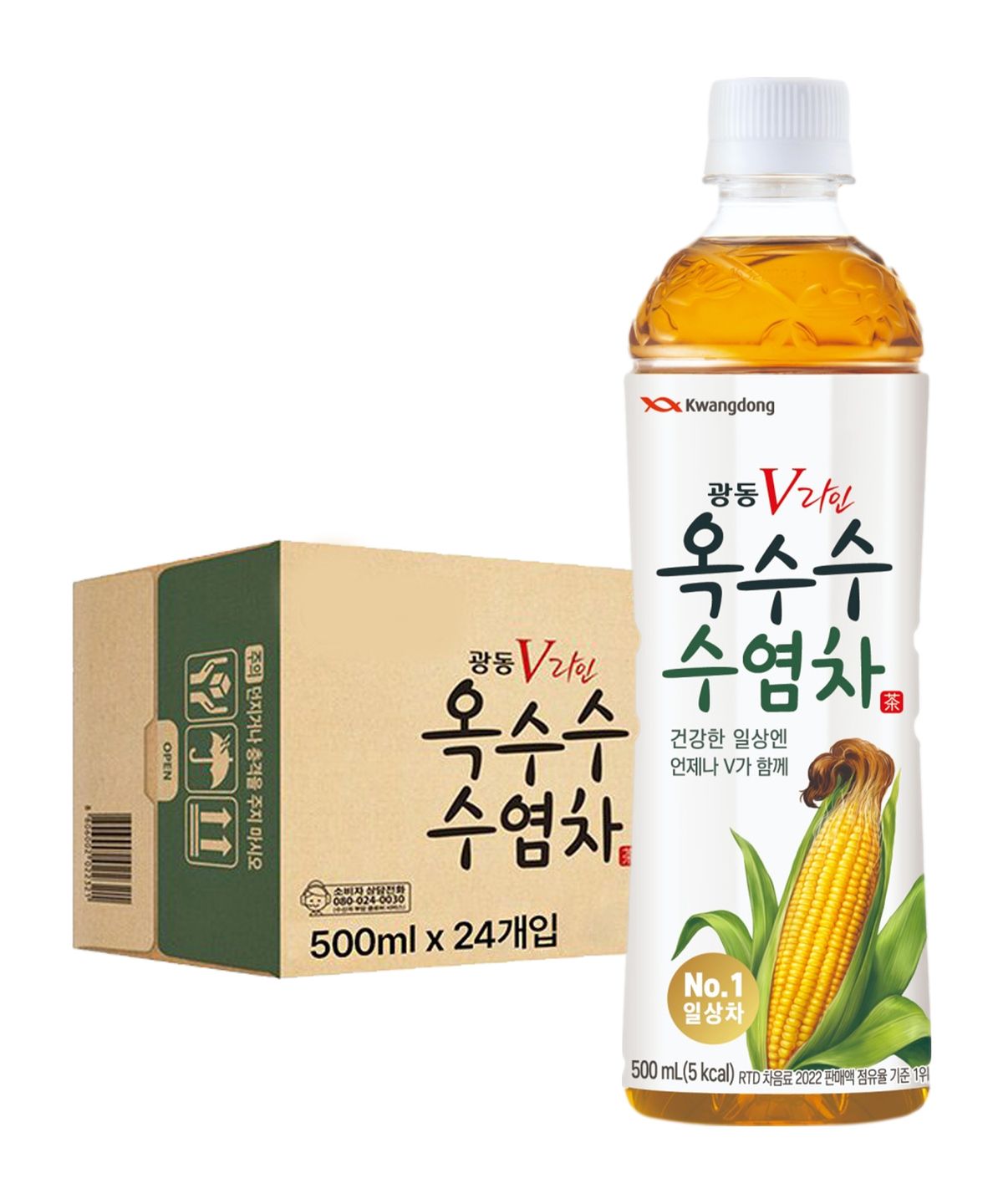 광동제약(KWANGDONG) 광동 옥수수수염차 500ml 24입 (유/무 라벨 랜덤 발송)