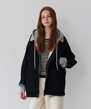 Non-Pade Denim Field half Jacket_Navy