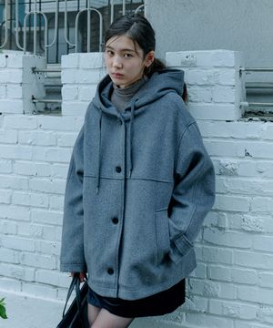Wool Hood Half Coat_Gray