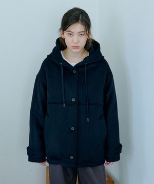 Wool Hood Half Coat_Navy