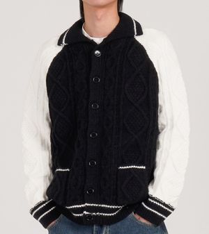 케이블 니트 나그랑 카라 가디건 (블랙)