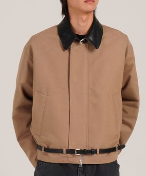 [덕다운 80/20] 더블 버클 레더 카라 이너 디테처블 워크 자켓 (코튼/브라운)