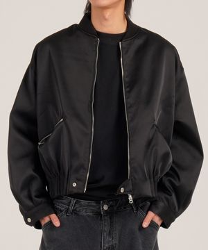 크롭 미니멀 코튼 패디드 블루종 자켓 (블랙)