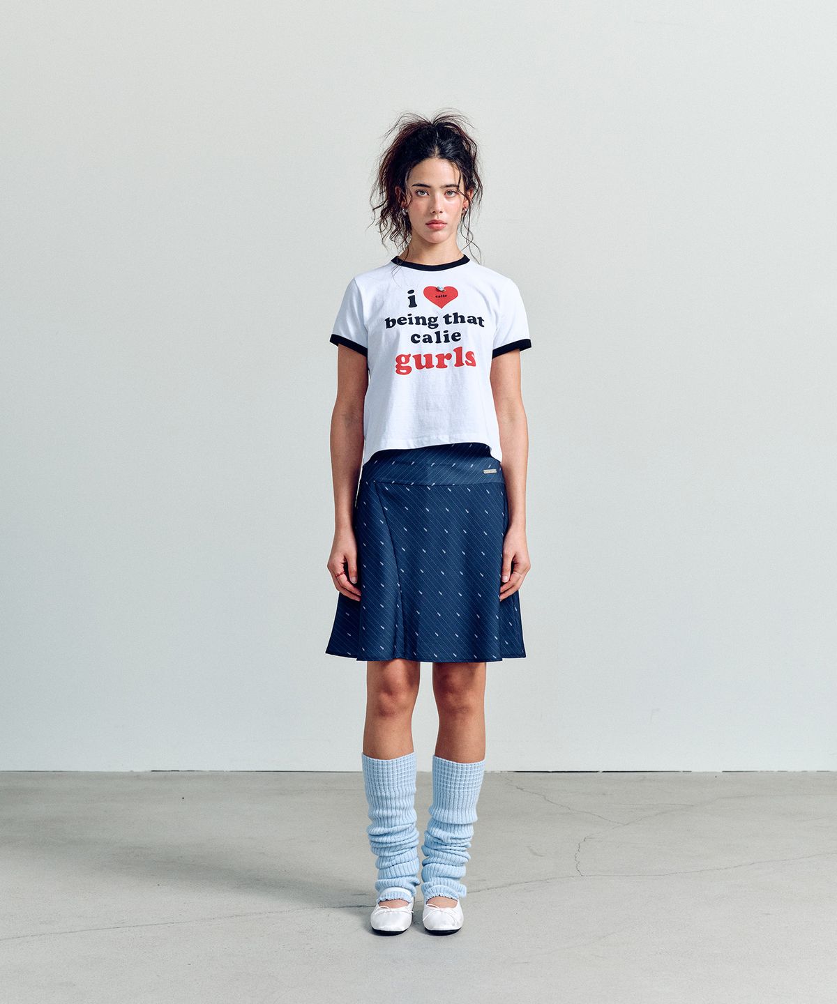 에즈이프 캘리(ASIF CALIE) CALIE LOGO STRIPE MIDI SKIRT NAVY