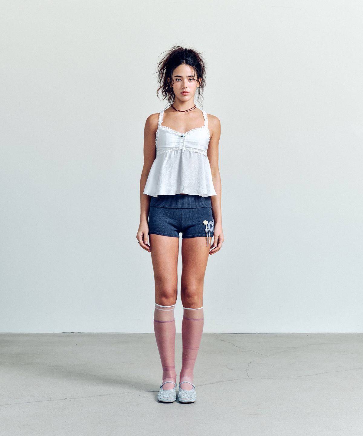 에즈이프 캘리(ASIF CALIE) CROSHET MOTIF KNIT SHORTS DARK NAVY
