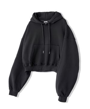 베이직 오버사이즈 볼륨 크롭 후디 블랙