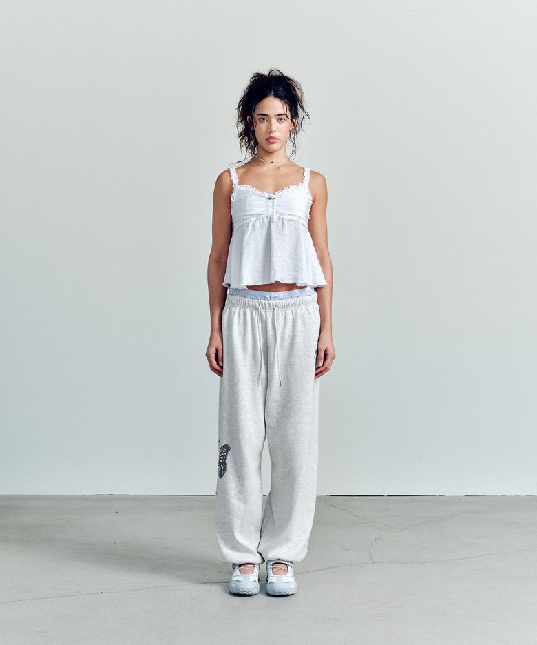 SPRING GRAPHIC WIDE PANTS OATMEAL