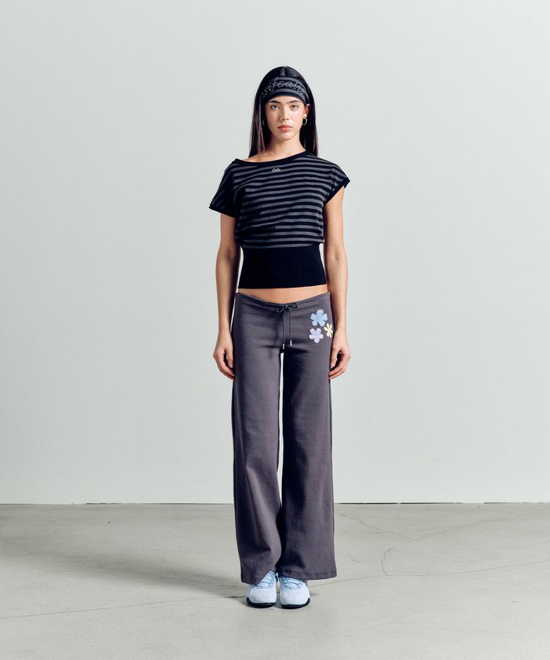 STRIPE WAIST RIB KNIT TOP BLACK