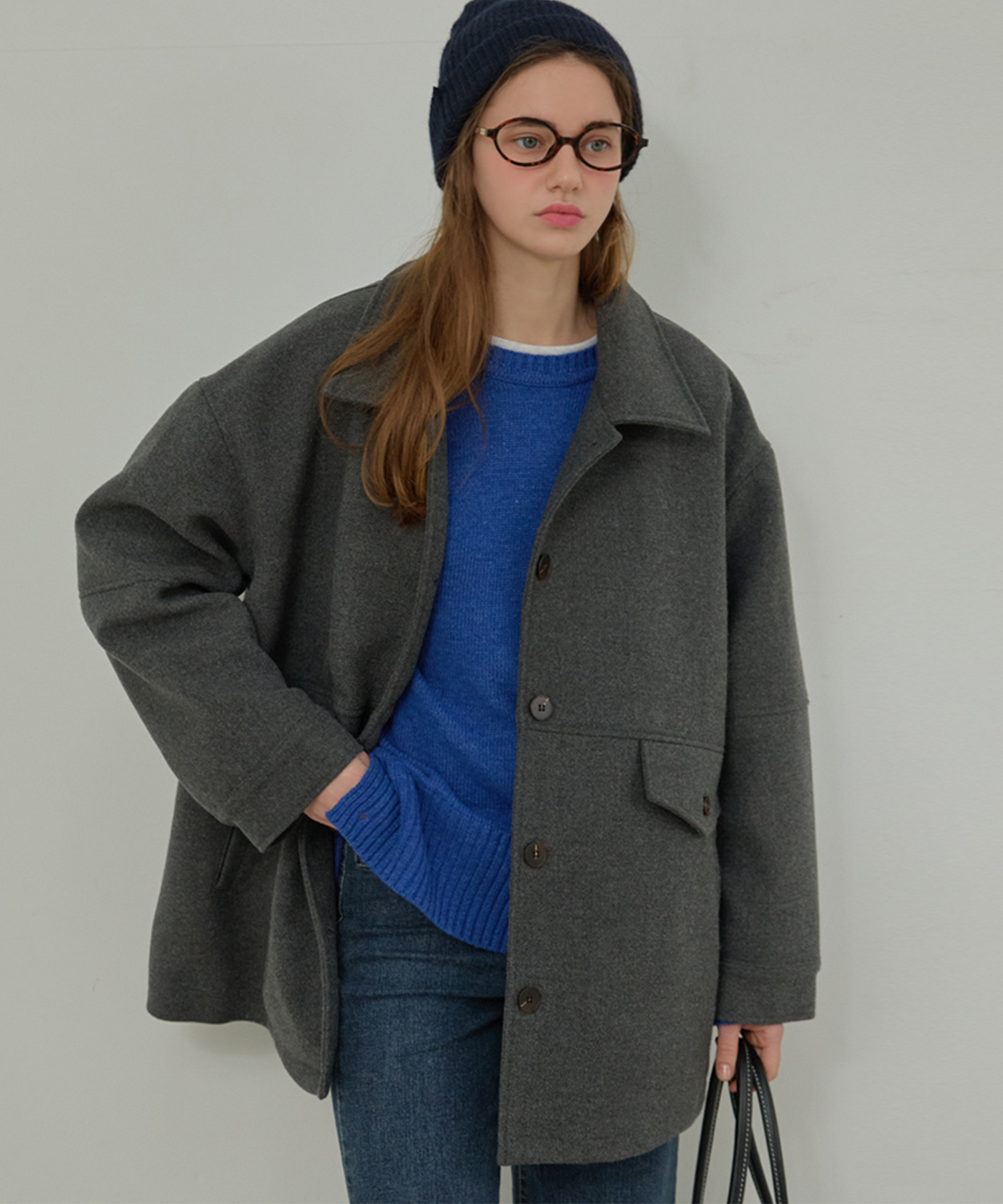 슬로우롤리(SLOWLOLLI) [누빔ver.] Wool work half coat - Charcoal