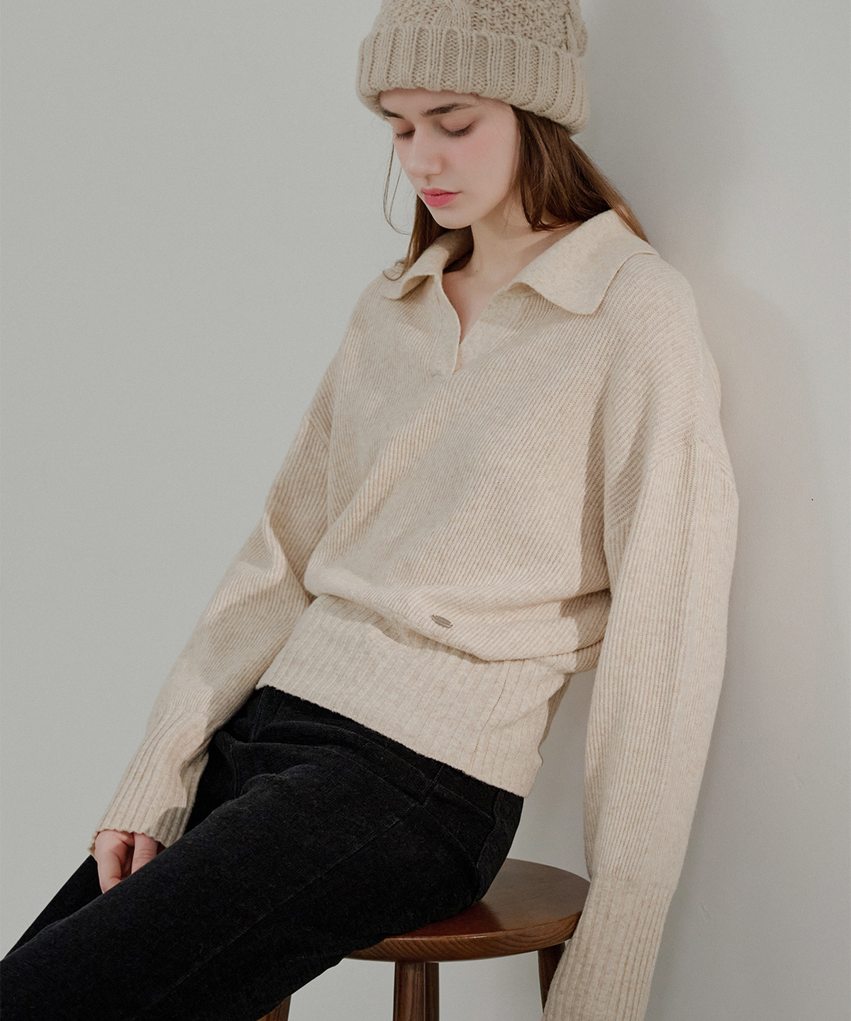 슬로우롤리(SLOWLOLLI) Rib collar knit_4 Colors