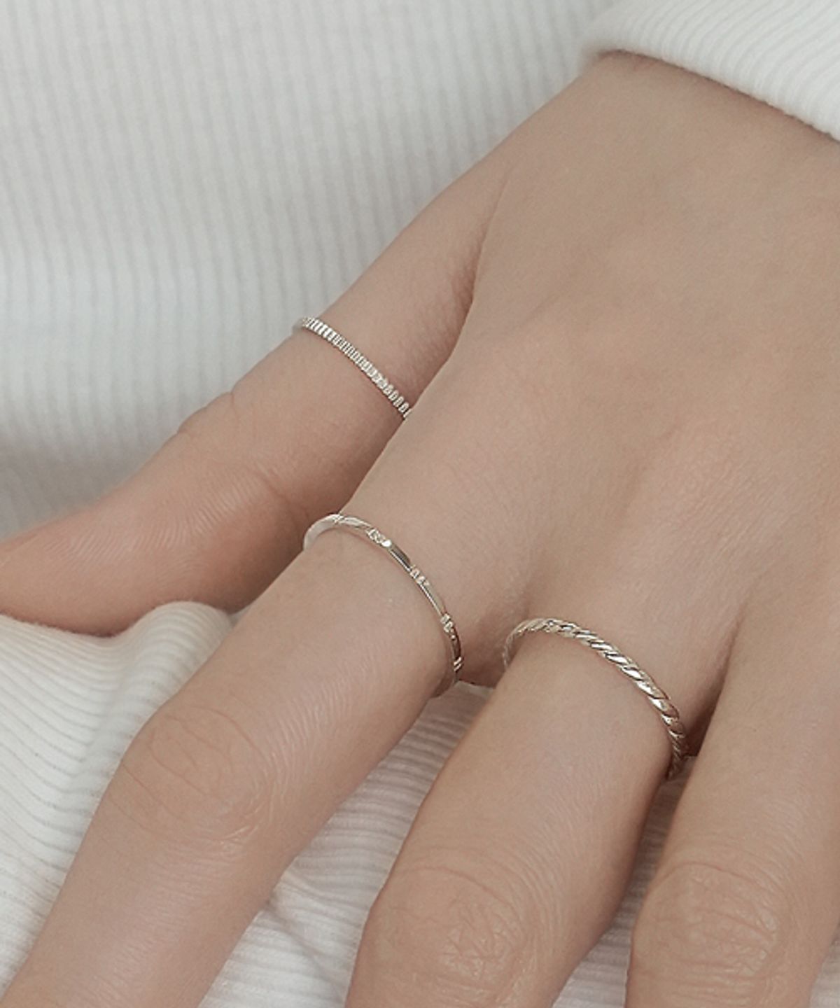포스트루드(POSTLUDE) [3SET/SILVER] TEXTURE LAYER RING SET