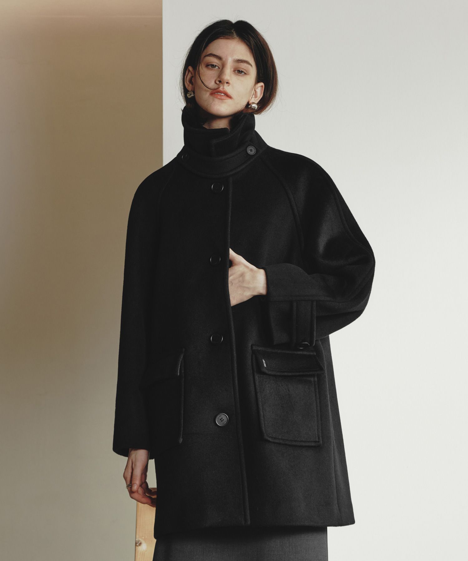 MUSINSA | ZERO STREET Lezero Cashmere High Neck Coat / Black