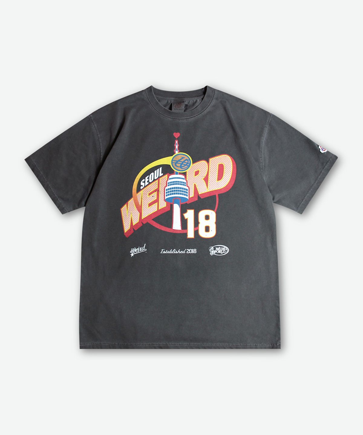 위얼드월드(WEIRDWORLD) 위얼드 타워 피그먼트 티셔츠 차콜
