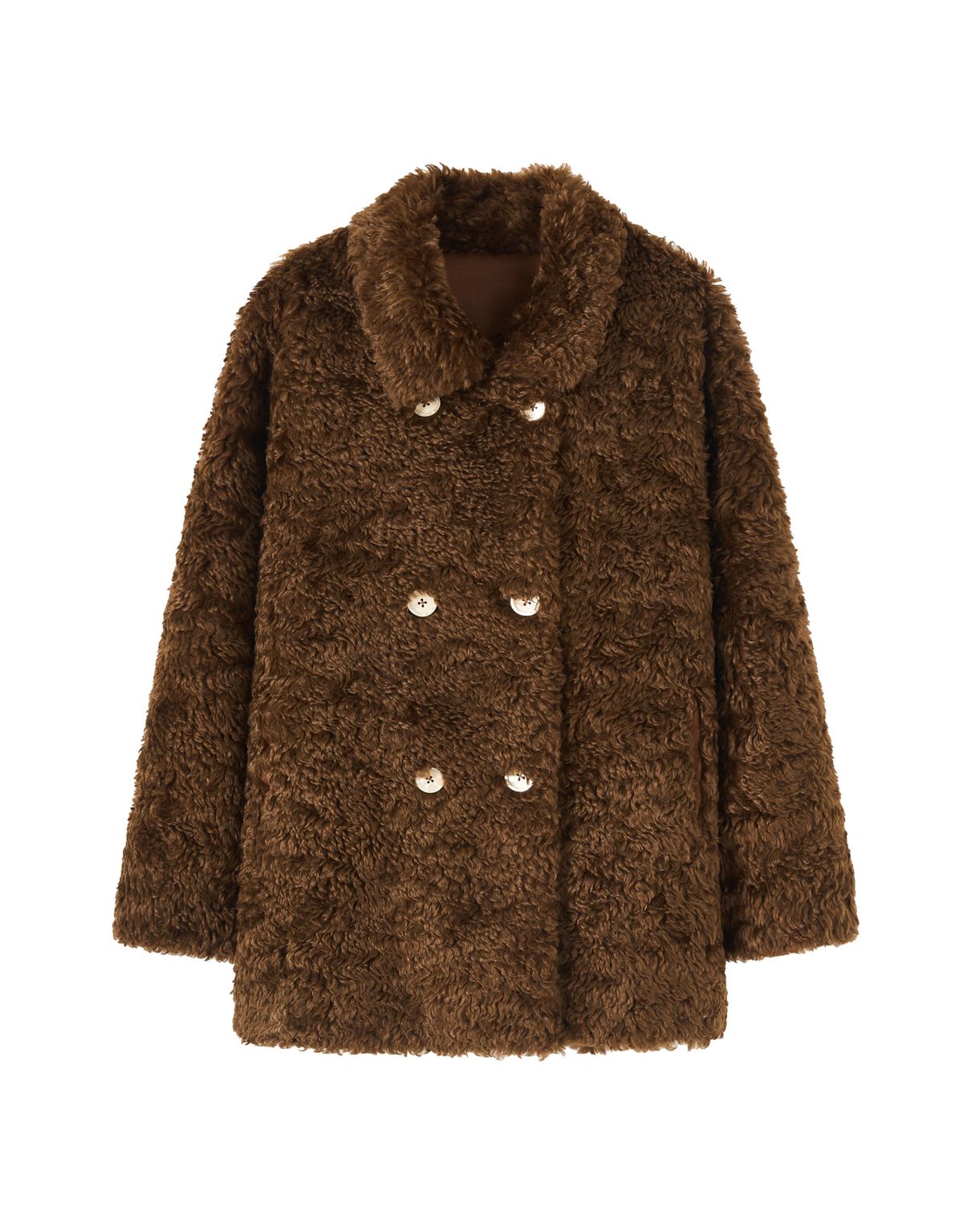 트위디아(TWEEDY-A) Melissa Teddy Bear Double Button Fur Shearling Midi coat Brown
