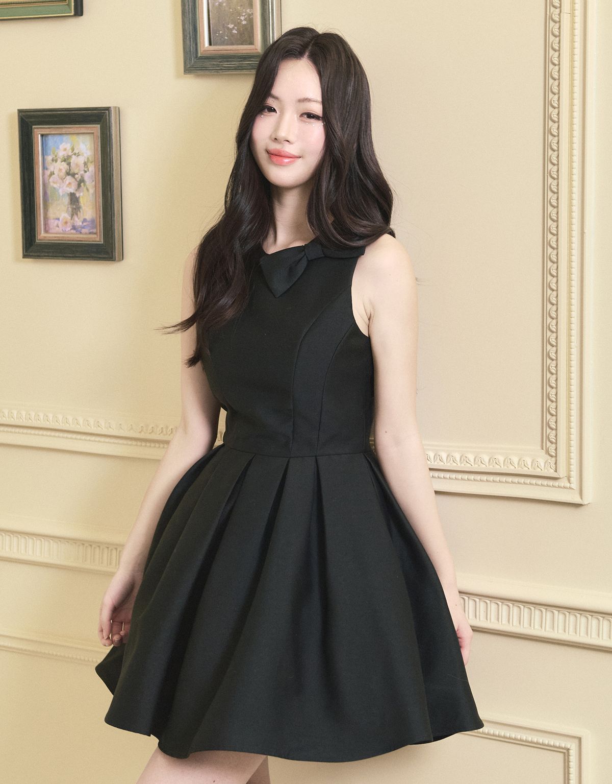 트위디아(TWEEDY-A) [ATELIER] Ophelia Ribbon Point Sleeveless short Balloon Dress Black