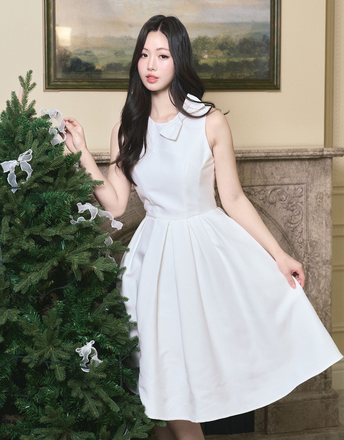 트위디아(TWEEDY-A) [LADY LINE] Ophelia Ribbon Point Sleeveless Midi Balloon Dress White