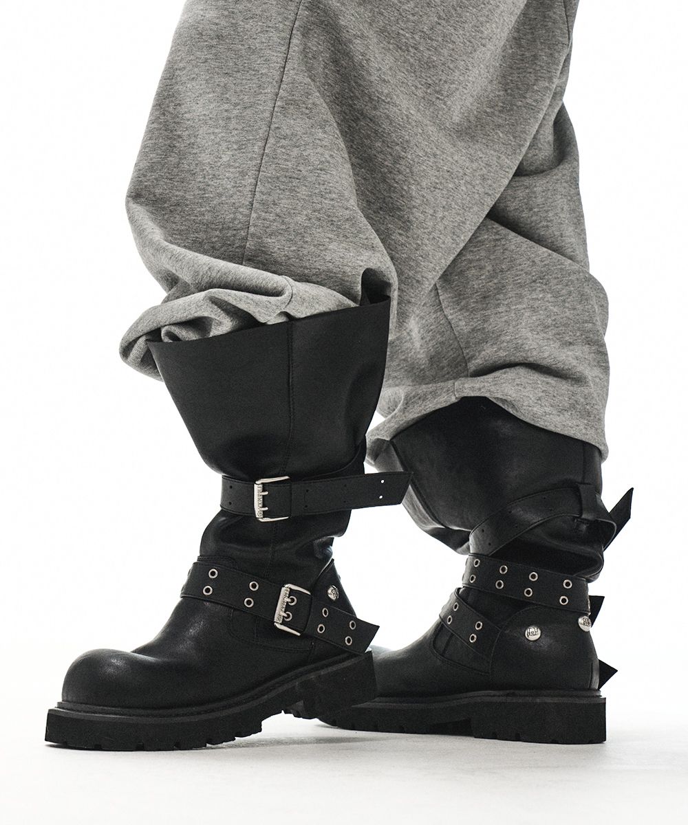 MUSINSA公式 | BLACK PURPLE クリースワイドブーツ Crease Wide Boots_