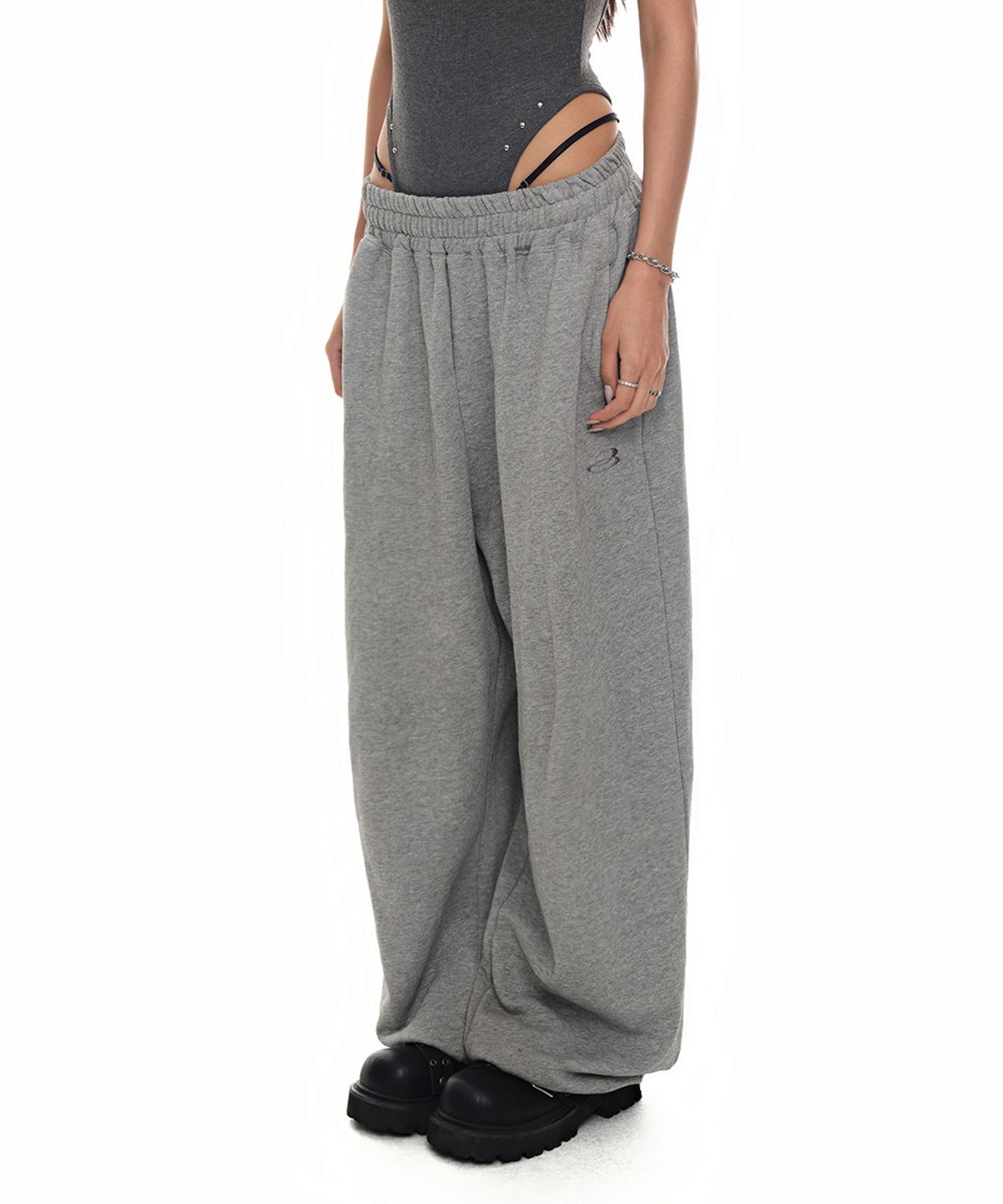 블랙 퍼플(BLACK PURPLE) 쉐도우 루프 와이드 팬츠 Shadow Loop Wide Pants_Melange Gray