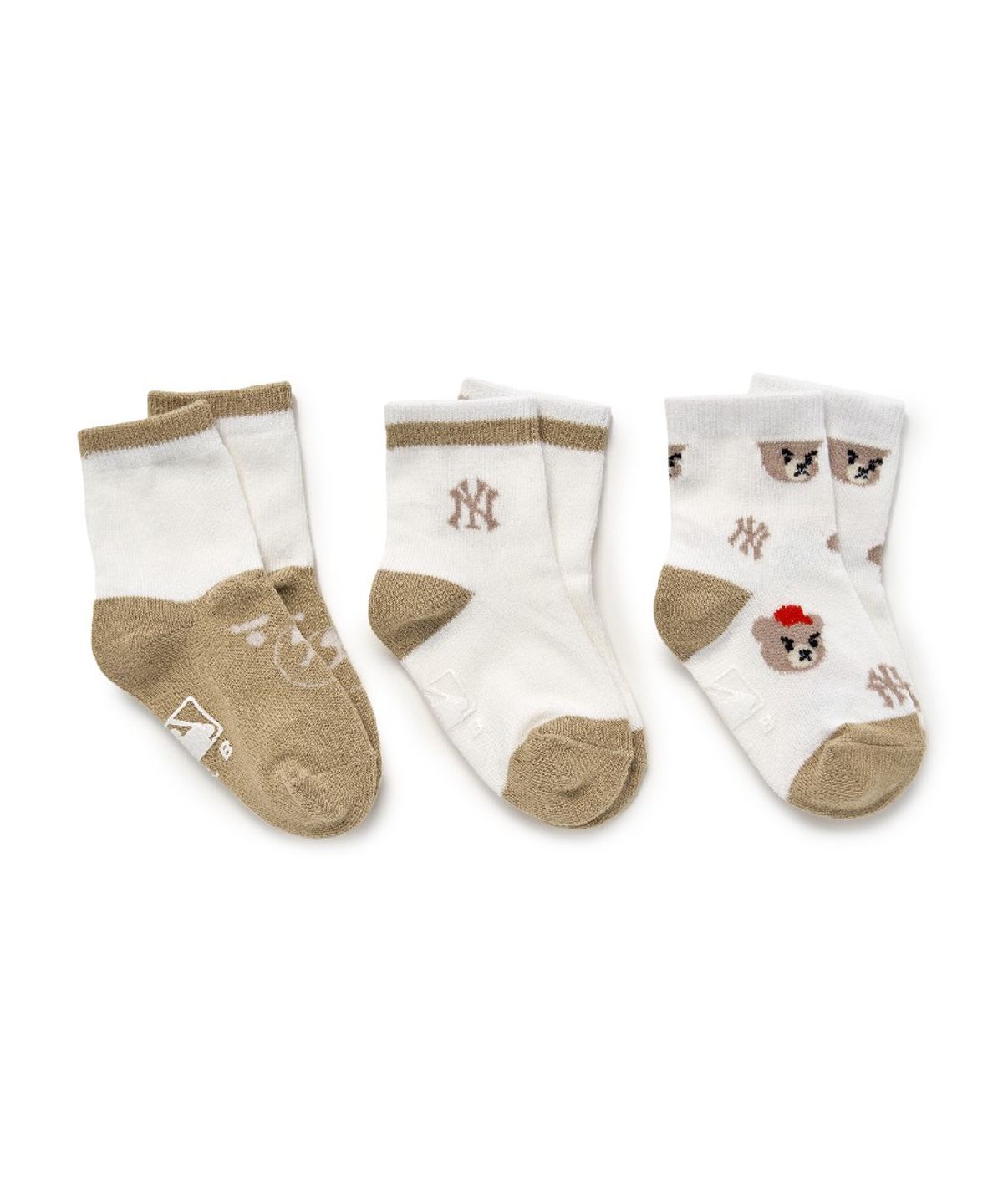 엠엘비 키즈(MLB KIDS) 메가베어 베이비 양말 3번들 NY (Beige)